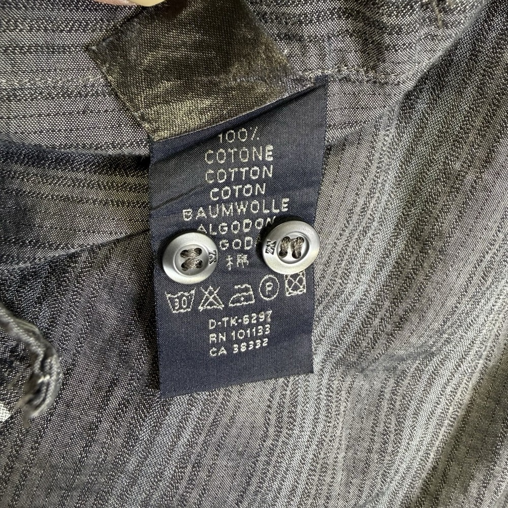 Zenga Sport Men's 100% Cotton Gray Striped Button Down Large - Picture 4 of 9